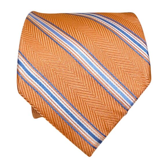 Title: Michael Kors 100% Silk Orange Stripe Tie Men’s Classic 3.5” - Picture 2 of 8